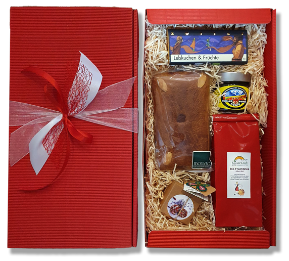 Geschenkpaket rot - Zotter, Lebkuchen, Honig, Tee, Happitizer